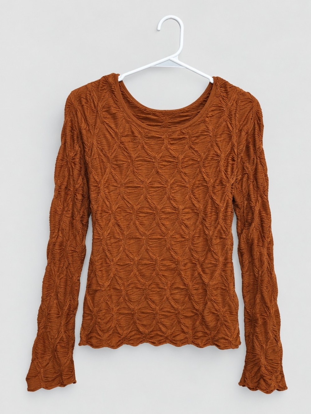See You Monday Rust Orange Textured Long Sleeve Top